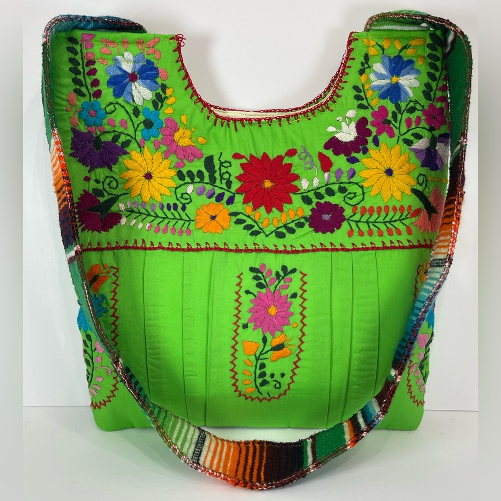 Handmade upcycled Mexican embroidered crossbody purse bag